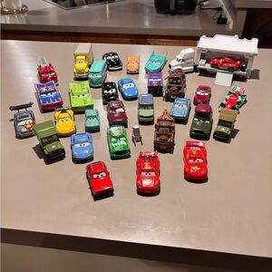 Cars car set. Diecast, hot wheel size and a size bigger.